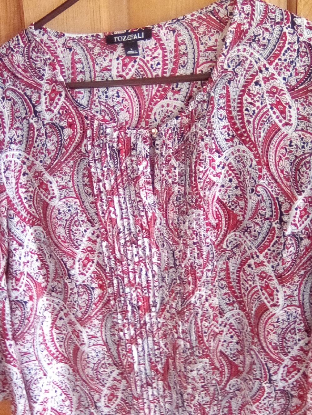 Roz & Ali Red and White Paisley Peasant Top